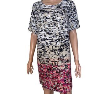 Dalia shift dress black & pink pattern zip up casual dress back zip up SZ 6